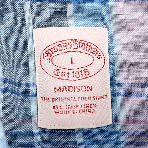 Brooks Brothers Madison Irish Linen Shirt Blue Pink Plaid Button Down Size Large - Picture 3 of 8